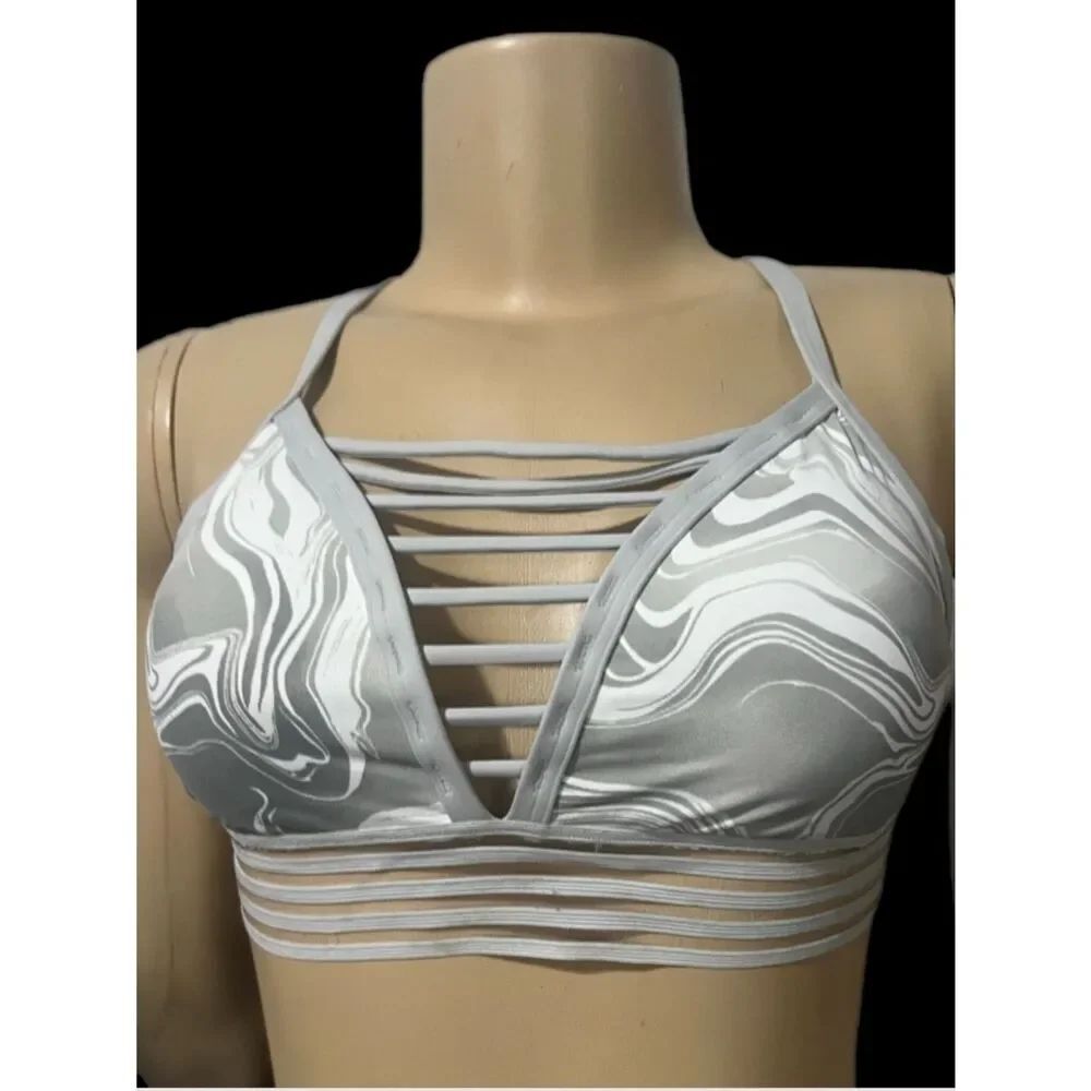 Victoria’s Secret Pink Lightly Lined /padded sexy Strappy Font sport bra gray M